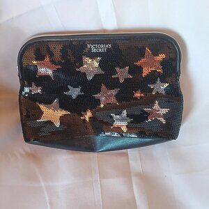 Victorias secret black sequin stars life of the party cosmetic makeup bag